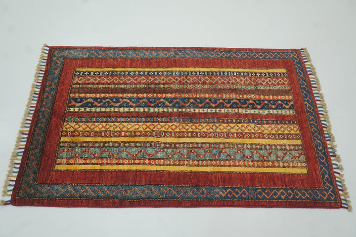 3x4 Red Turkish Style Hand knotted Wool Rug - Yildiz Rugs