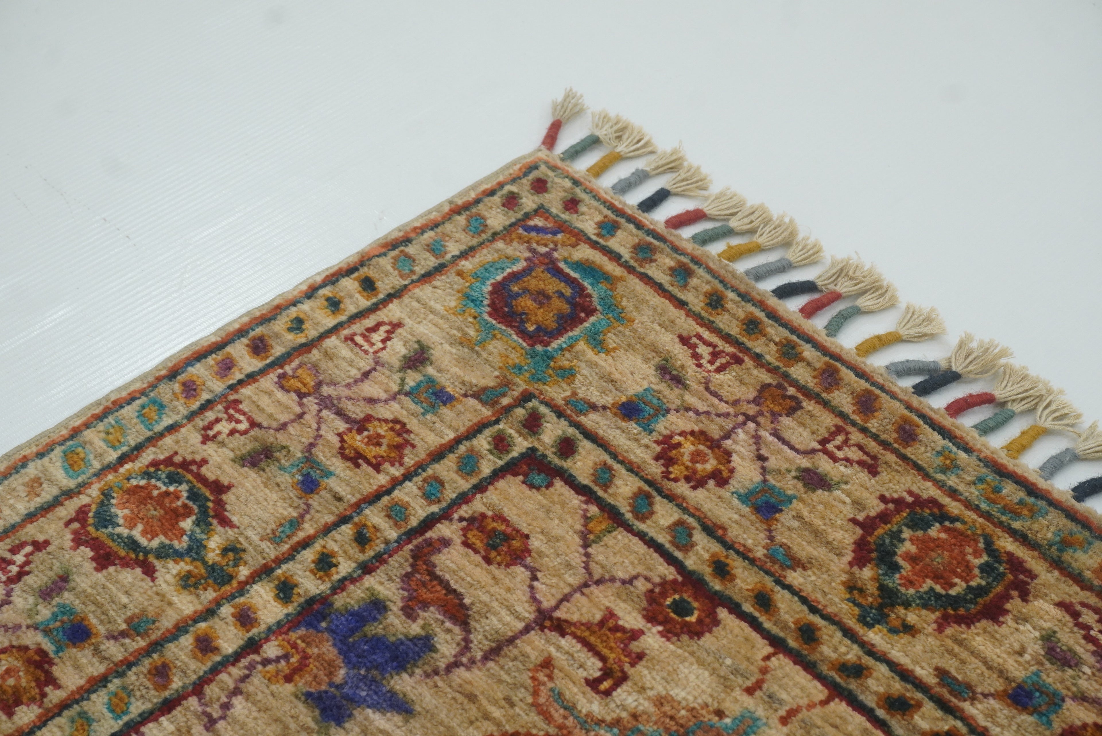 2x3 Beige Afghan Waziri Floral Hand Knotted Wool Rug - Yildiz Rugs