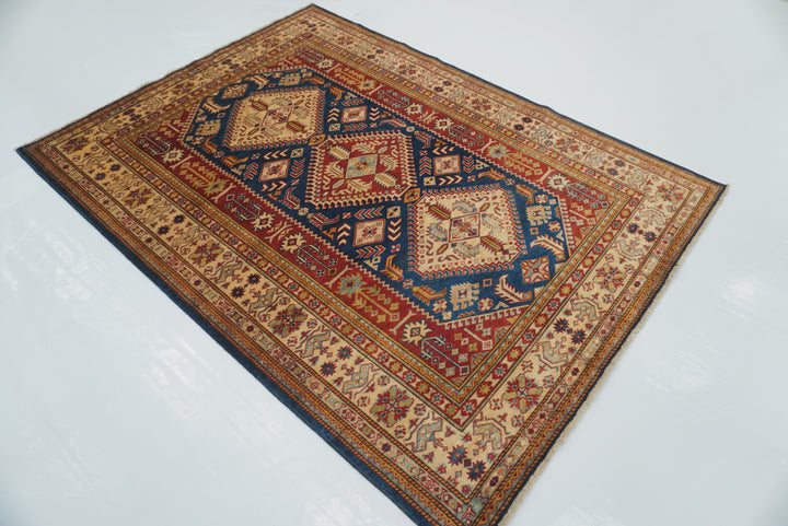 5x7 Navy Blue Shirvan Afghan Hand-Knotted Geometric Rug - Yildiz Rugs