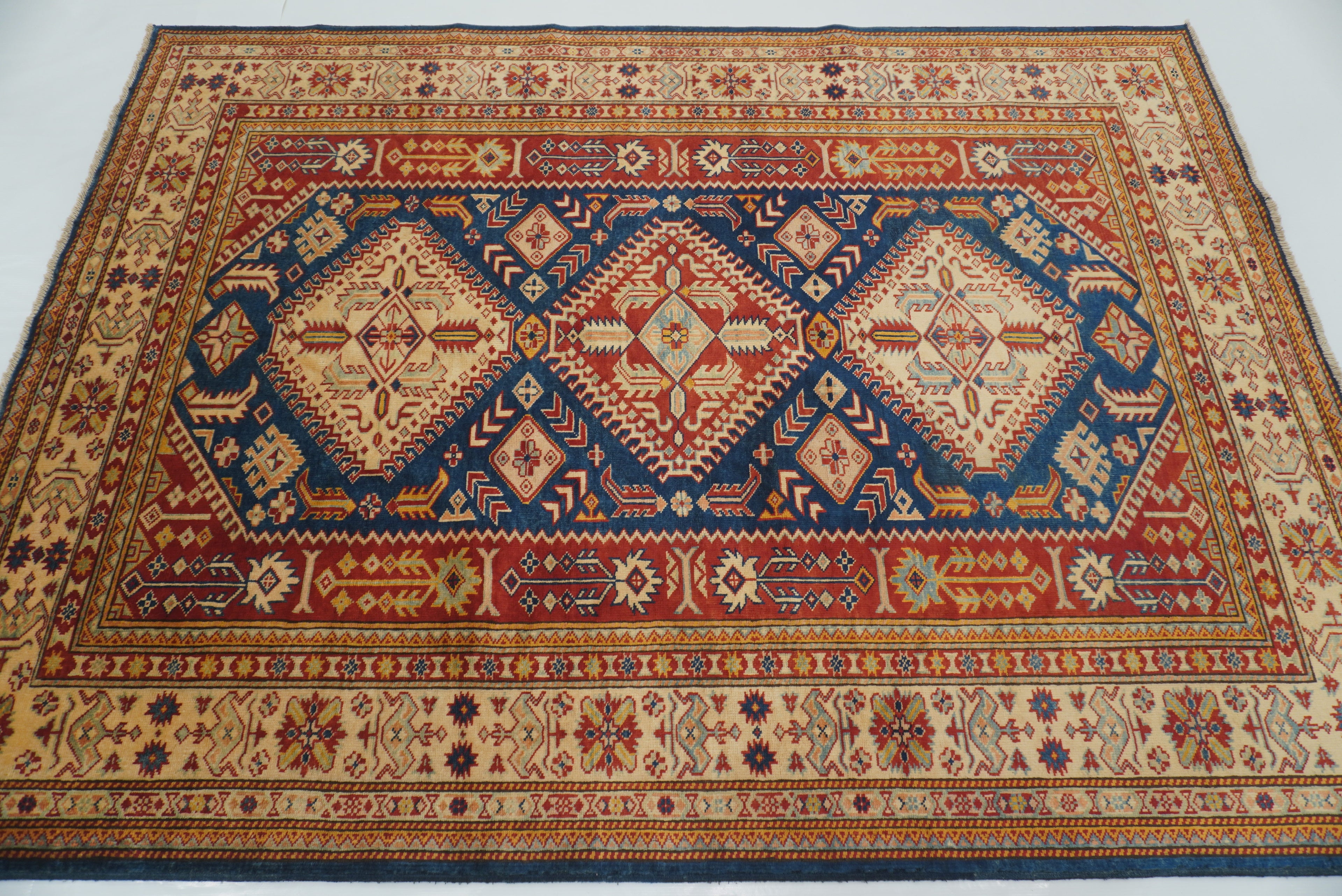 5x7 Navy Blue Shirvan Afghan Hand-Knotted Geometric Rug - Yildiz Rugs