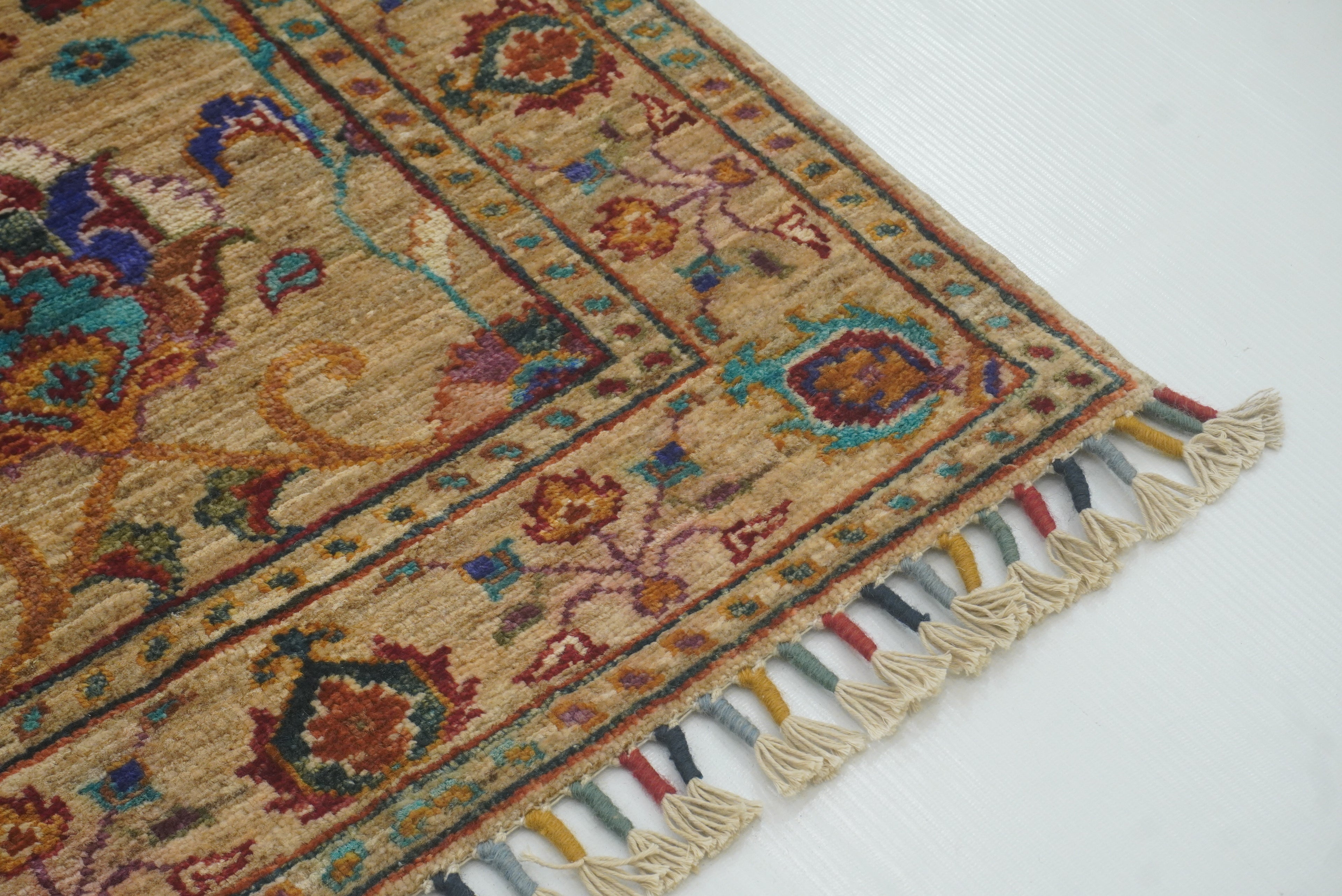 2x3 Beige Afghan Waziri Floral Hand Knotted Wool Rug - Yildiz Rugs