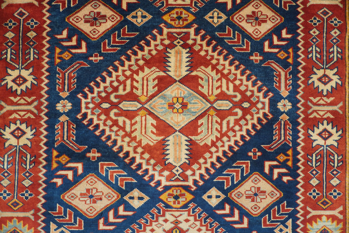 5x7 Navy Blue Shirvan Afghan Hand-Knotted Geometric Rug - Yildiz Rugs
