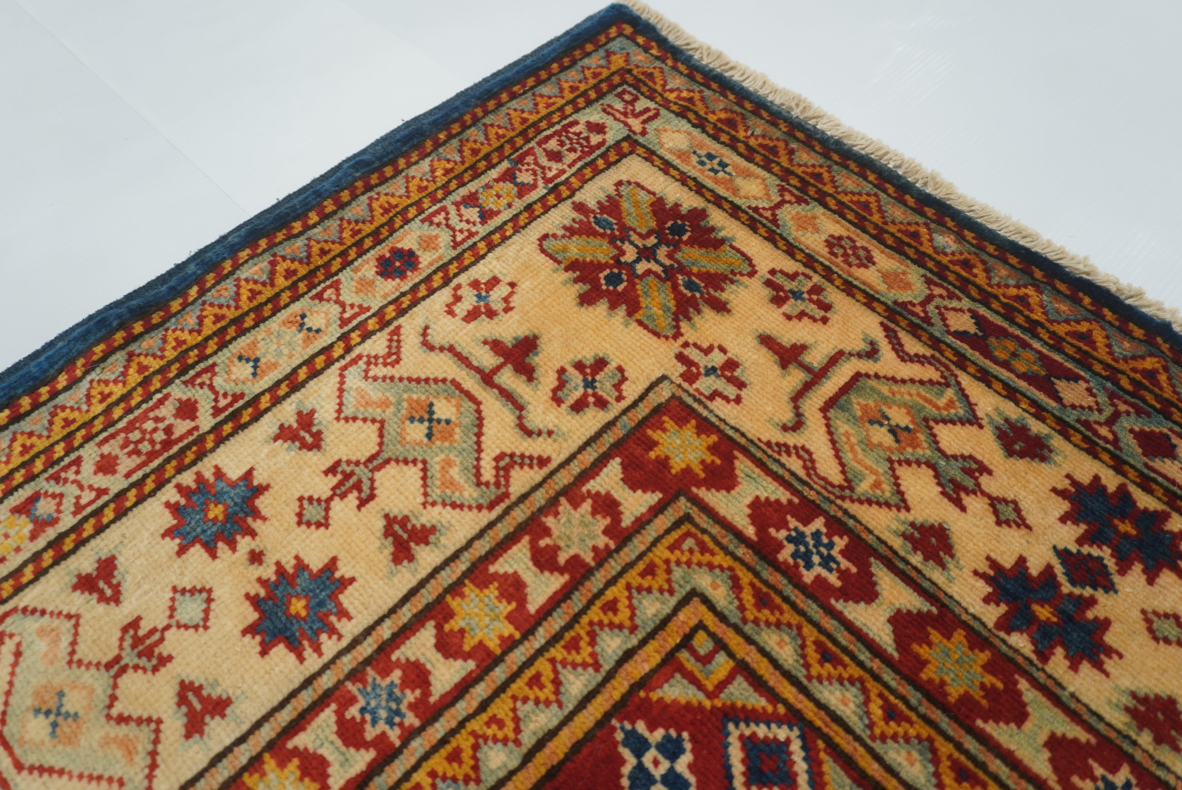 5x7 Navy Blue Shirvan Afghan Hand-Knotted Geometric Rug - Yildiz Rugs