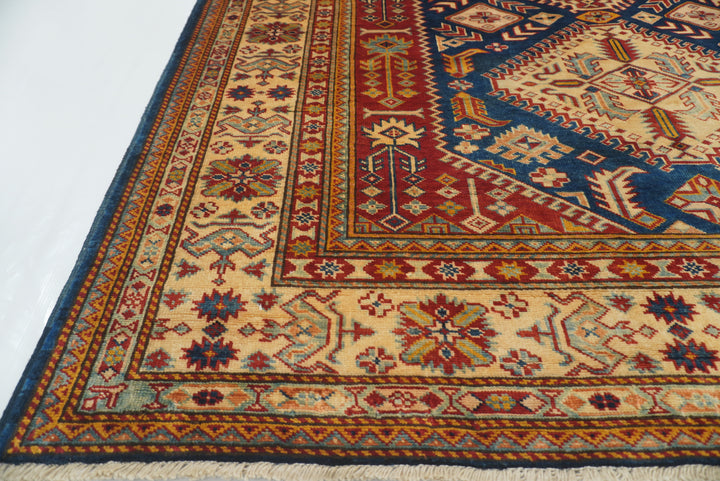 5x7 Navy Blue Shirvan Afghan Hand-Knotted Geometric Rug - Yildiz Rugs