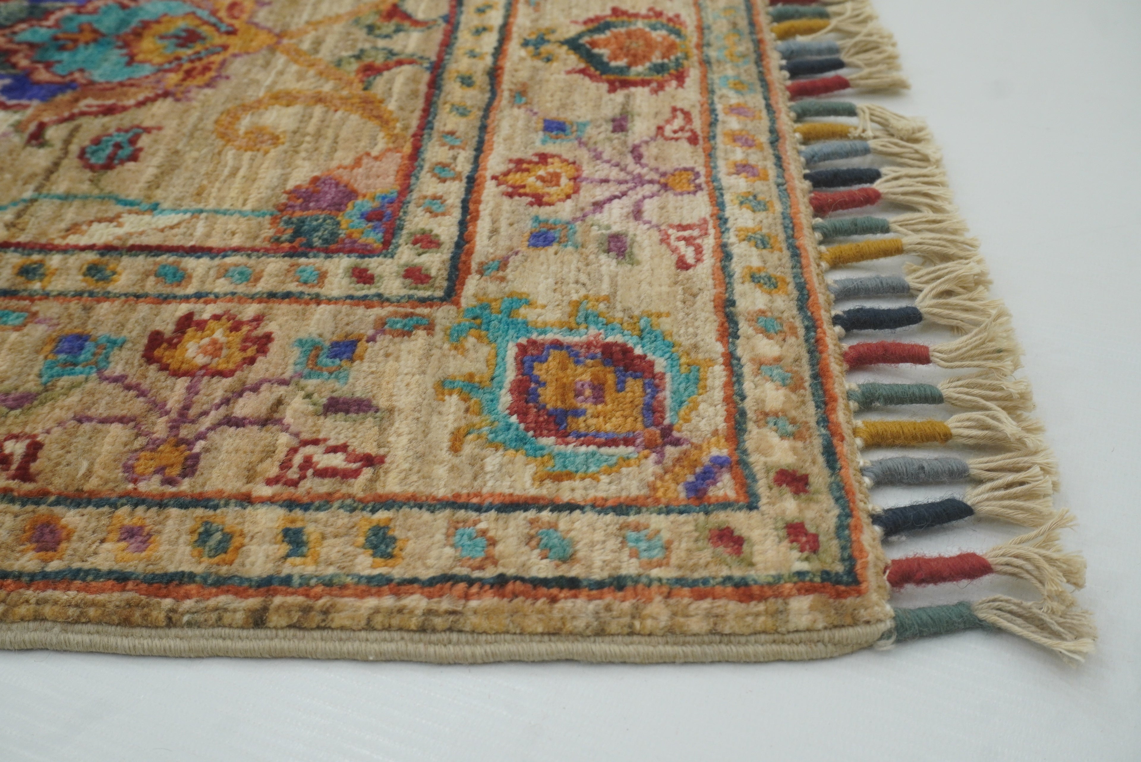 2x3 Beige Afghan Waziri Floral Hand Knotted Wool Rug - Yildiz Rugs