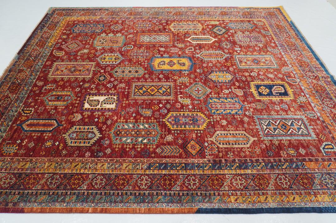 Red 8x10 Tribal Afghan Samarkand Baluch Hand knotted Rug - Yildiz Rugs