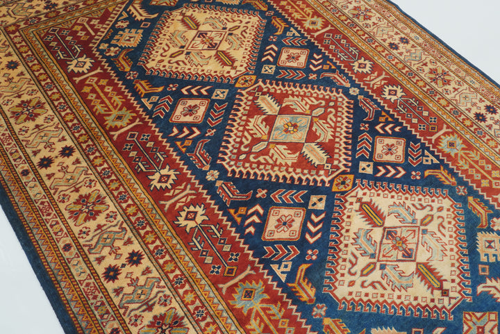 5x7 Navy Blue Shirvan Afghan Hand-Knotted Geometric Rug - Yildiz Rugs