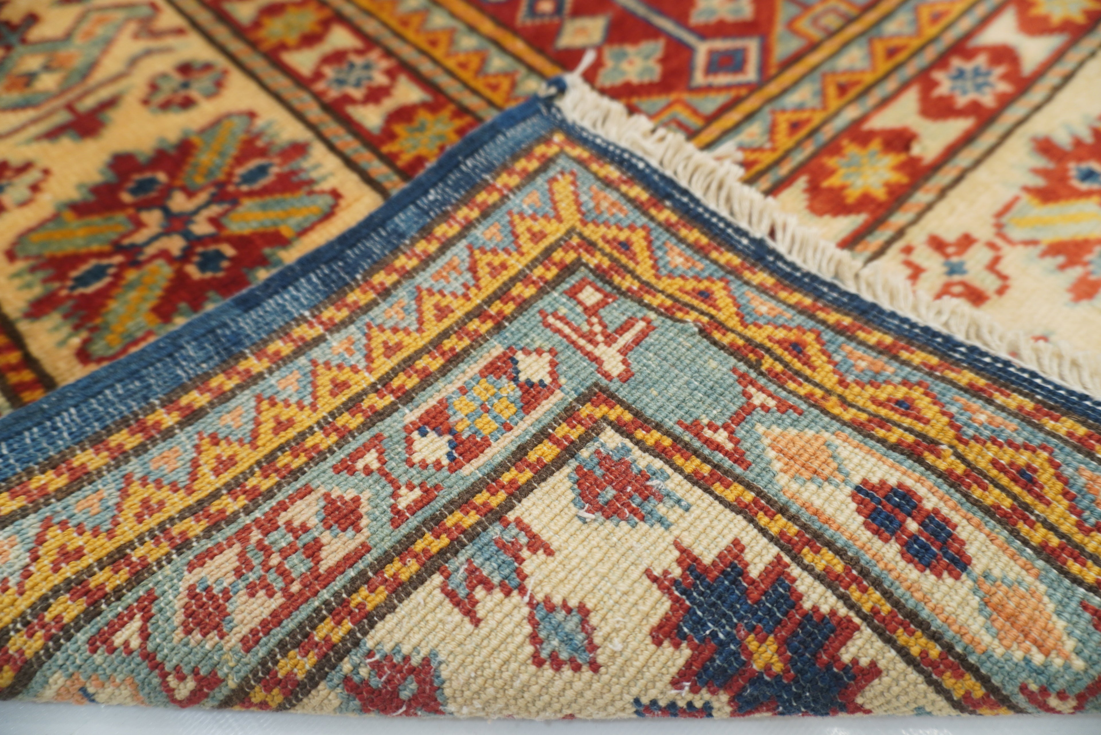 5x7 Navy Blue Shirvan Afghan Hand-Knotted Geometric Rug - Yildiz Rugs