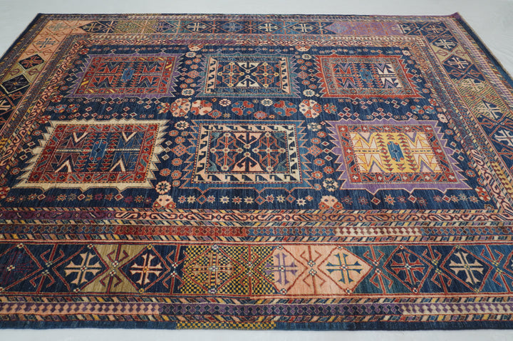 8x11 Navy Blue Samarkand Afghan Hand Knotted Tribal Geometric Rug