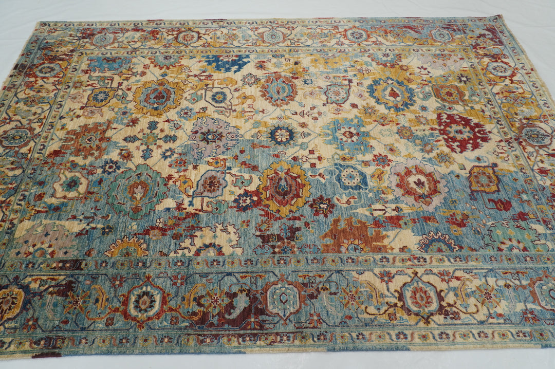 6x9 Beige Blue Modern Bidjar Afghan Hand knotted Oriental Rug - Yildiz Rugs