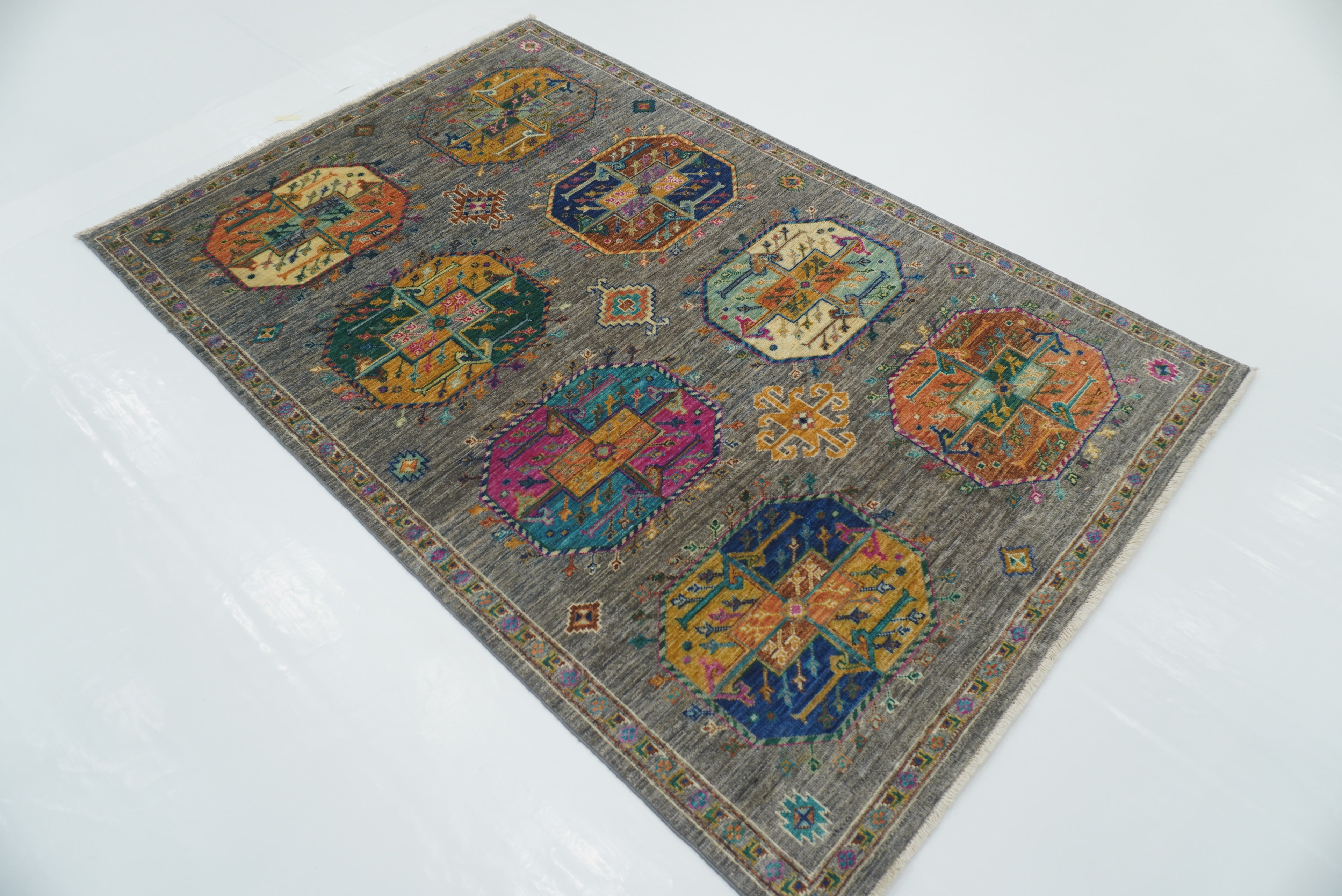 4x6 Gray Ersari Afghan Hand-Knotted Wool Oriental Rug - Yildiz Rugs