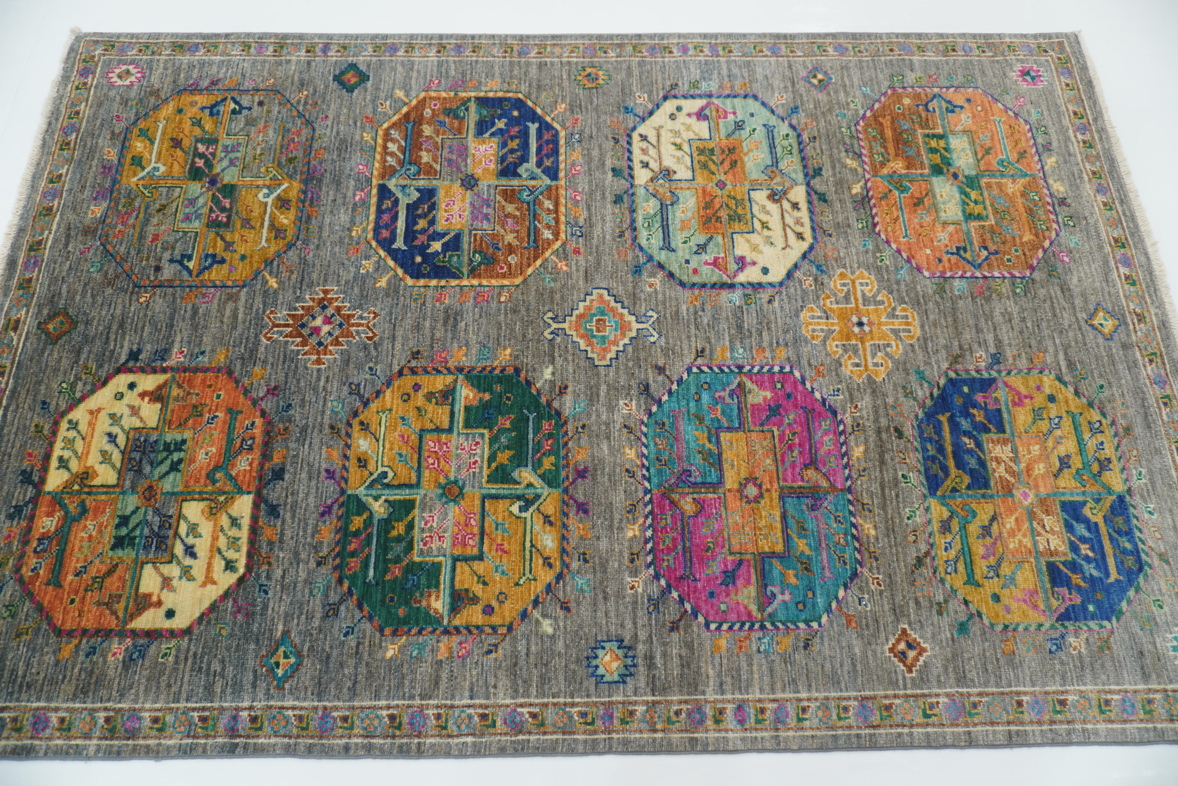 4x6 Gray Ersari Afghan Hand-Knotted Wool Oriental Rug - Yildiz Rugs