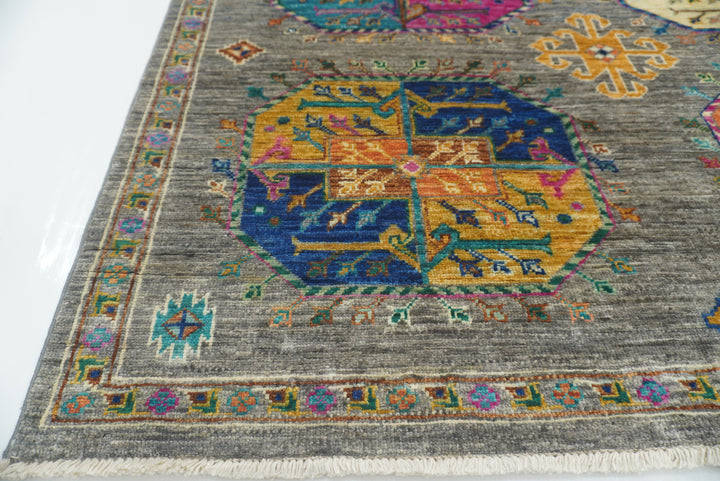 4x6 Gray Ersari Afghan Hand-Knotted Wool Oriental Rug - Yildiz Rugs