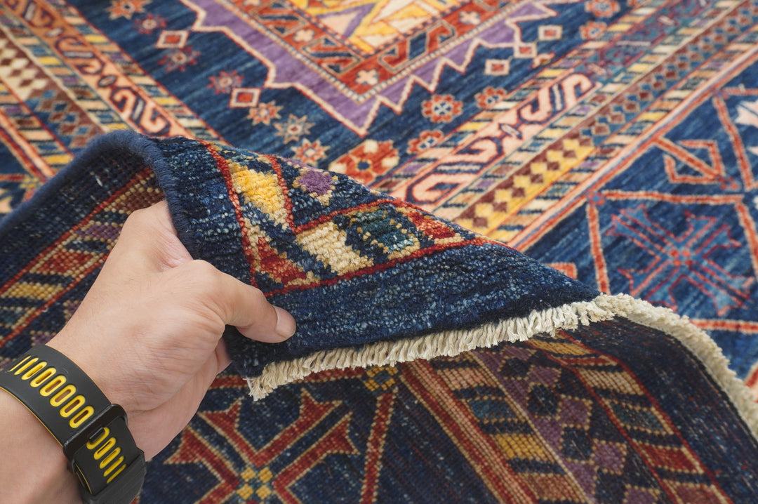 8x11 Navy Blue Samarkand Afghan Hand Knotted Tribal Geometric Rug