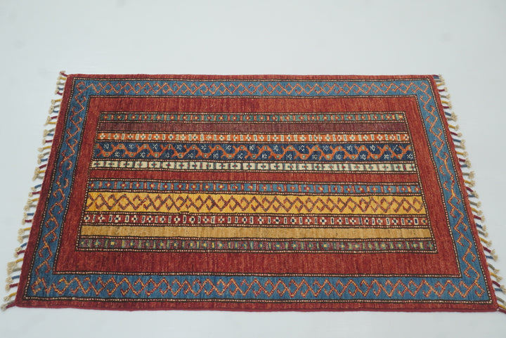 3x4 Red Turkish Style Hand knotted Wool Rug - Yildiz Rugs