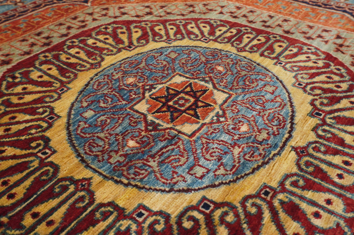 7x13 Blue Afghan Mamluk Hand Knotted Medallion Rug