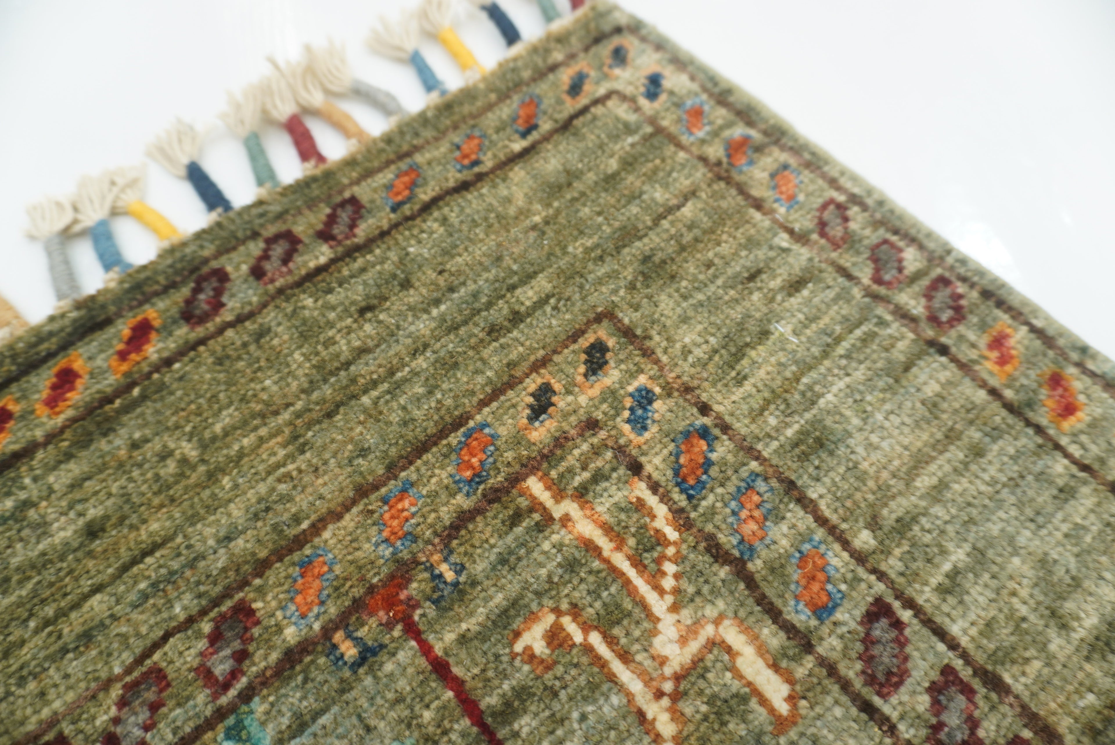 2x3 Green Afghan Waziri Floral Hand Knotted Rug - Yildiz Rugs