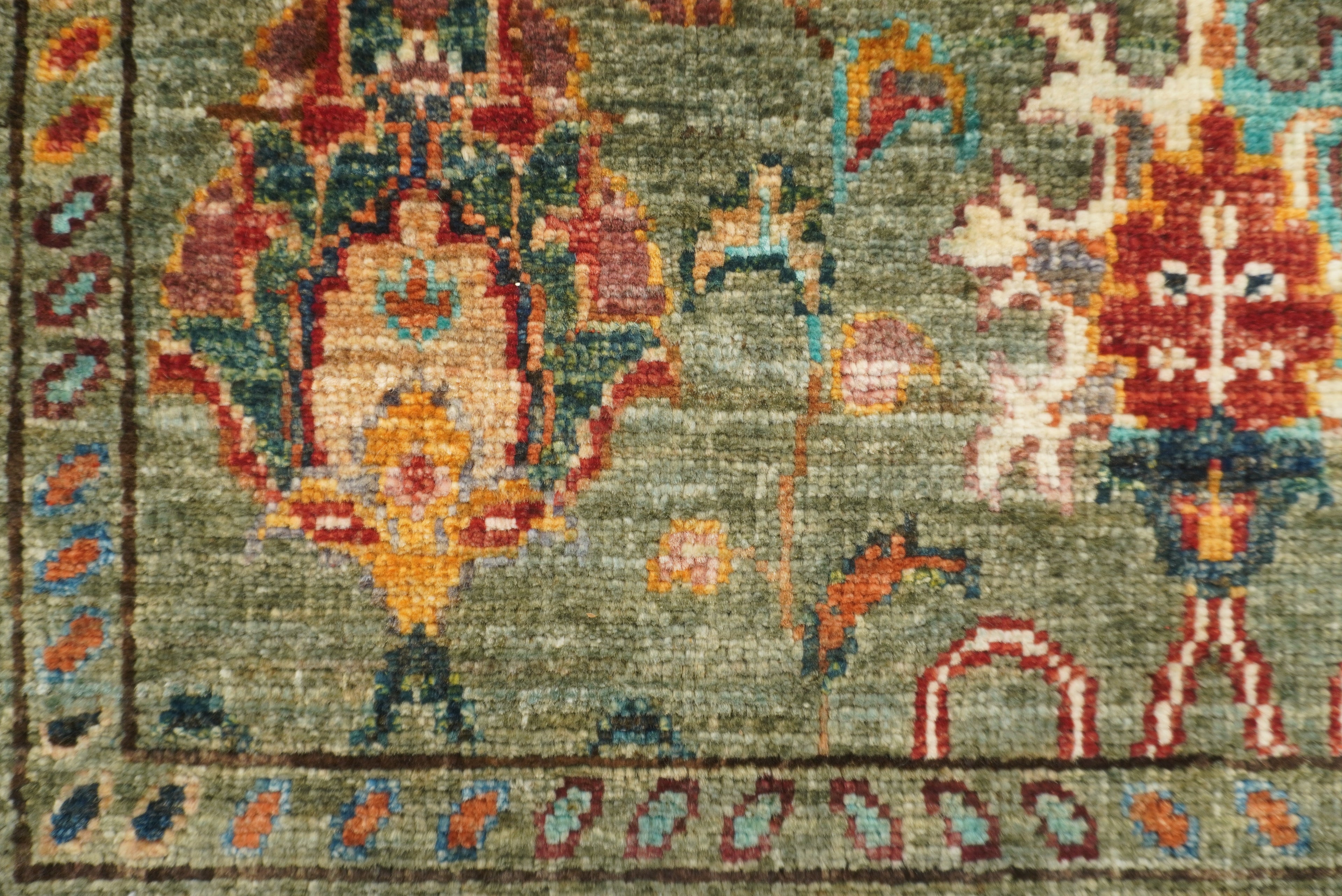 2x3 Green Afghan Waziri Floral Hand Knotted Rug - Yildiz Rugs