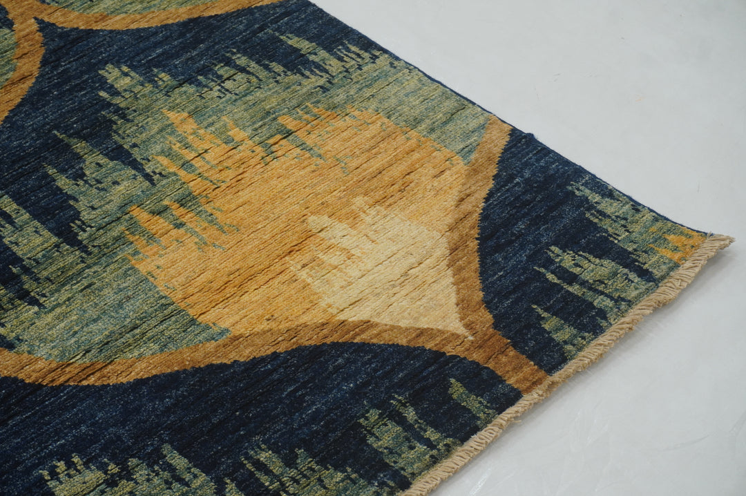 8x10 Green Blue Ikat Afghan Abstract Hand knotted Rug