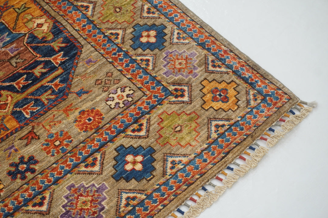 5x7 Taupe Beige Ersari Turkmen Afghan hand knotted Tribal Rug - Yildiz Rugs