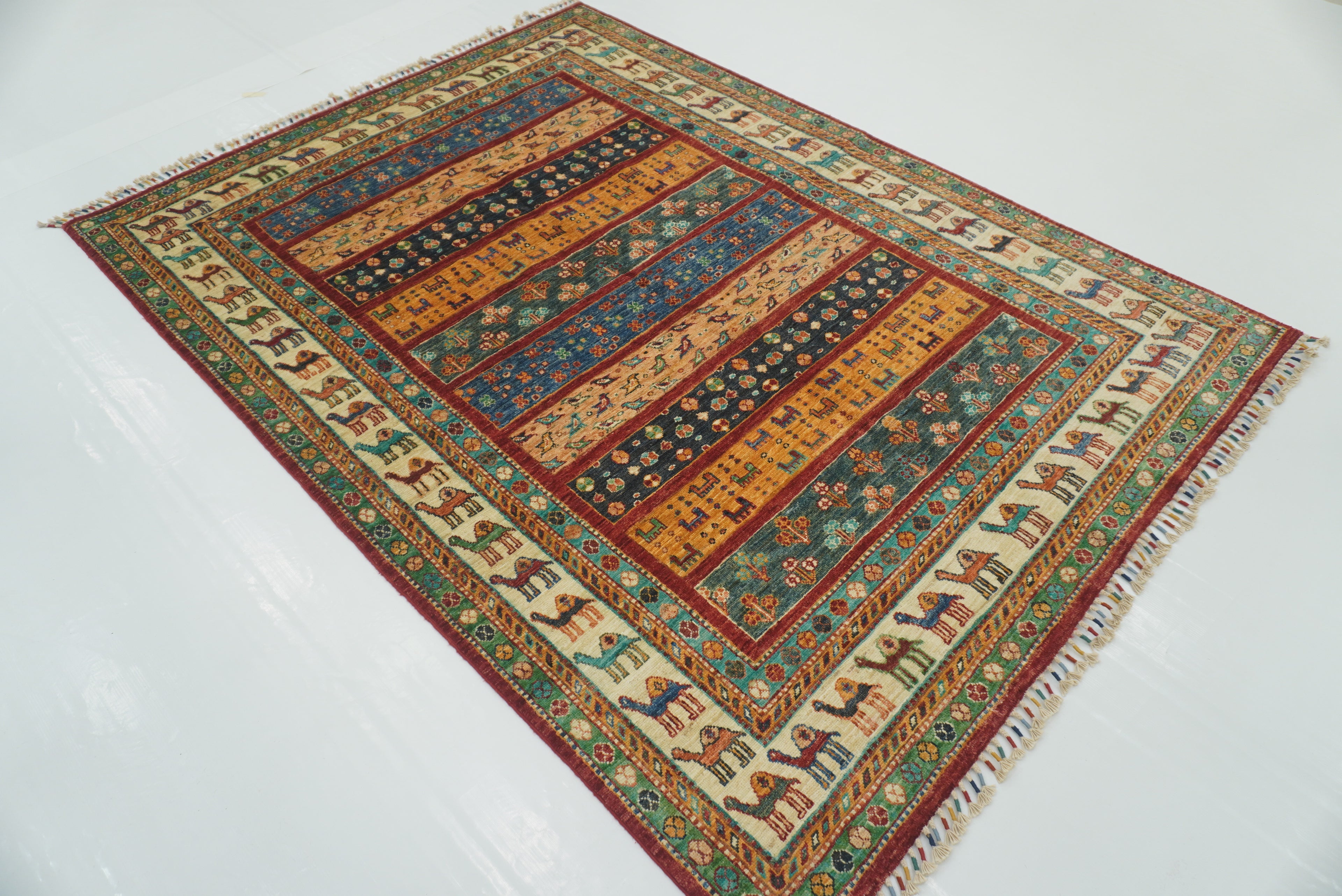 5x7 Red Gabbeh Afghan Hand Knotted Wool Animal Rug - Yildiz Rugs