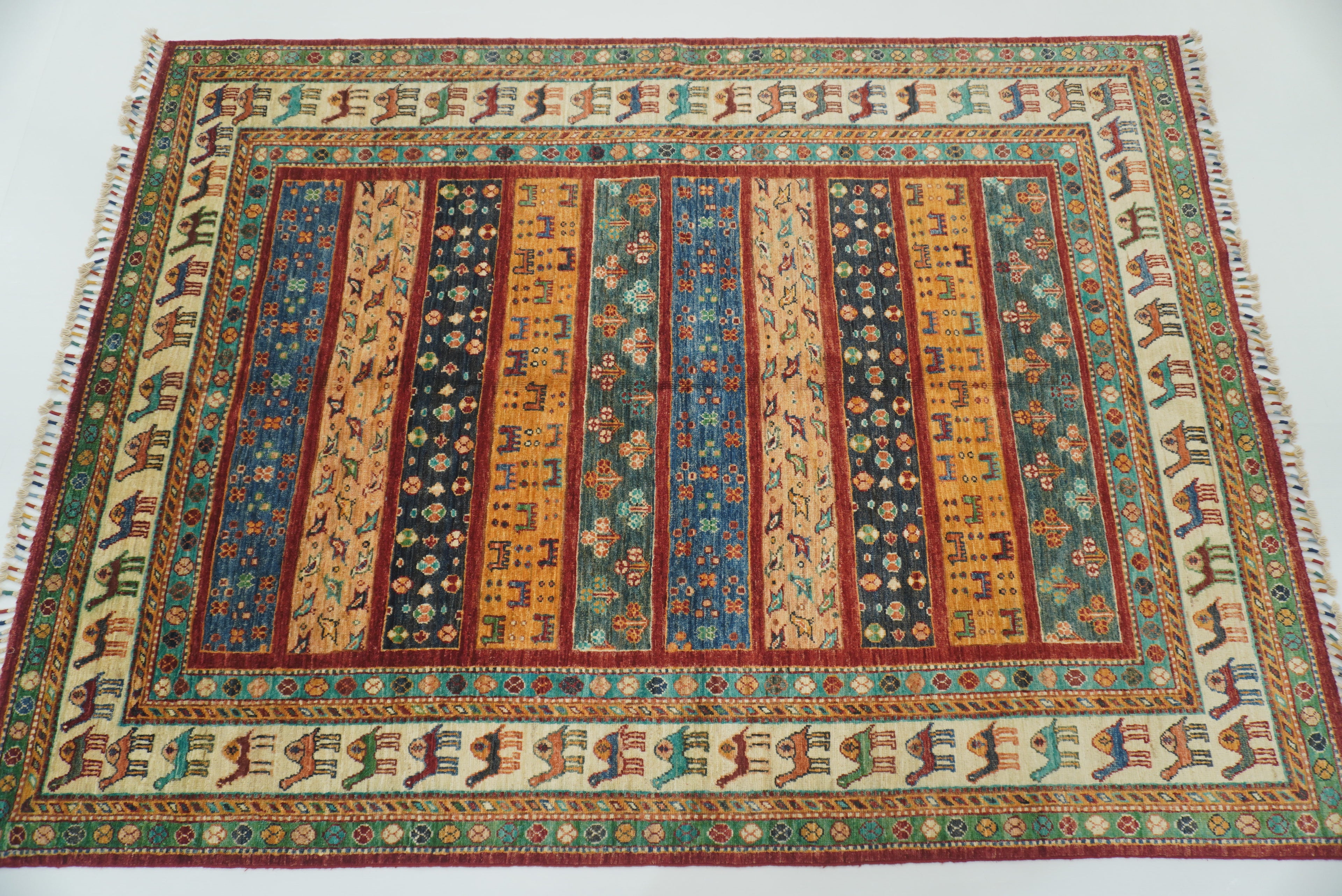 5x7 Red Gabbeh Afghan Hand Knotted Wool Animal Rug - Yildiz Rugs