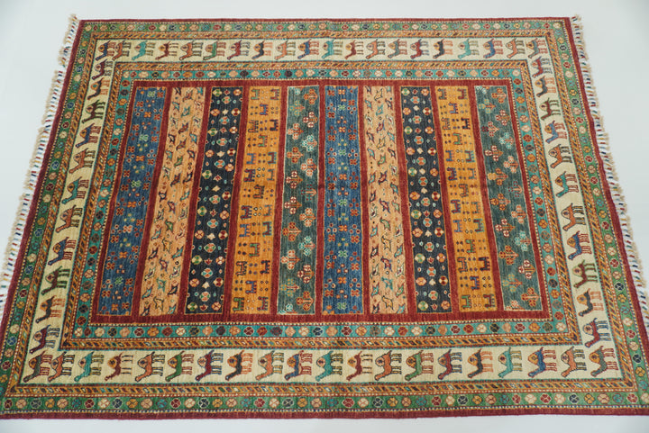 5x7 Red Gabbeh Afghan Hand Knotted Wool Animal Rug - Yildiz Rugs