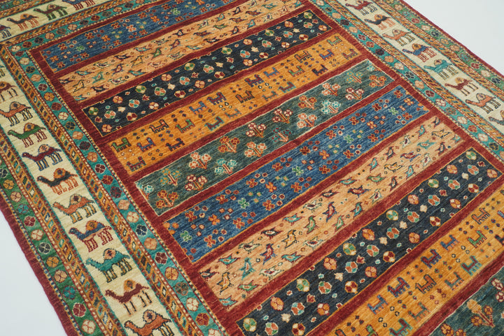 5x7 Red Gabbeh Afghan Hand Knotted Wool Animal Rug - Yildiz Rugs