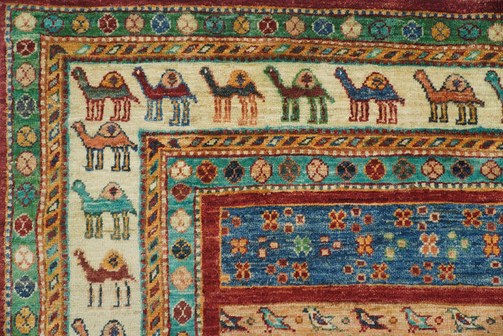 5x7 Red Gabbeh Afghan Hand Knotted Wool Animal Rug - Yildiz Rugs