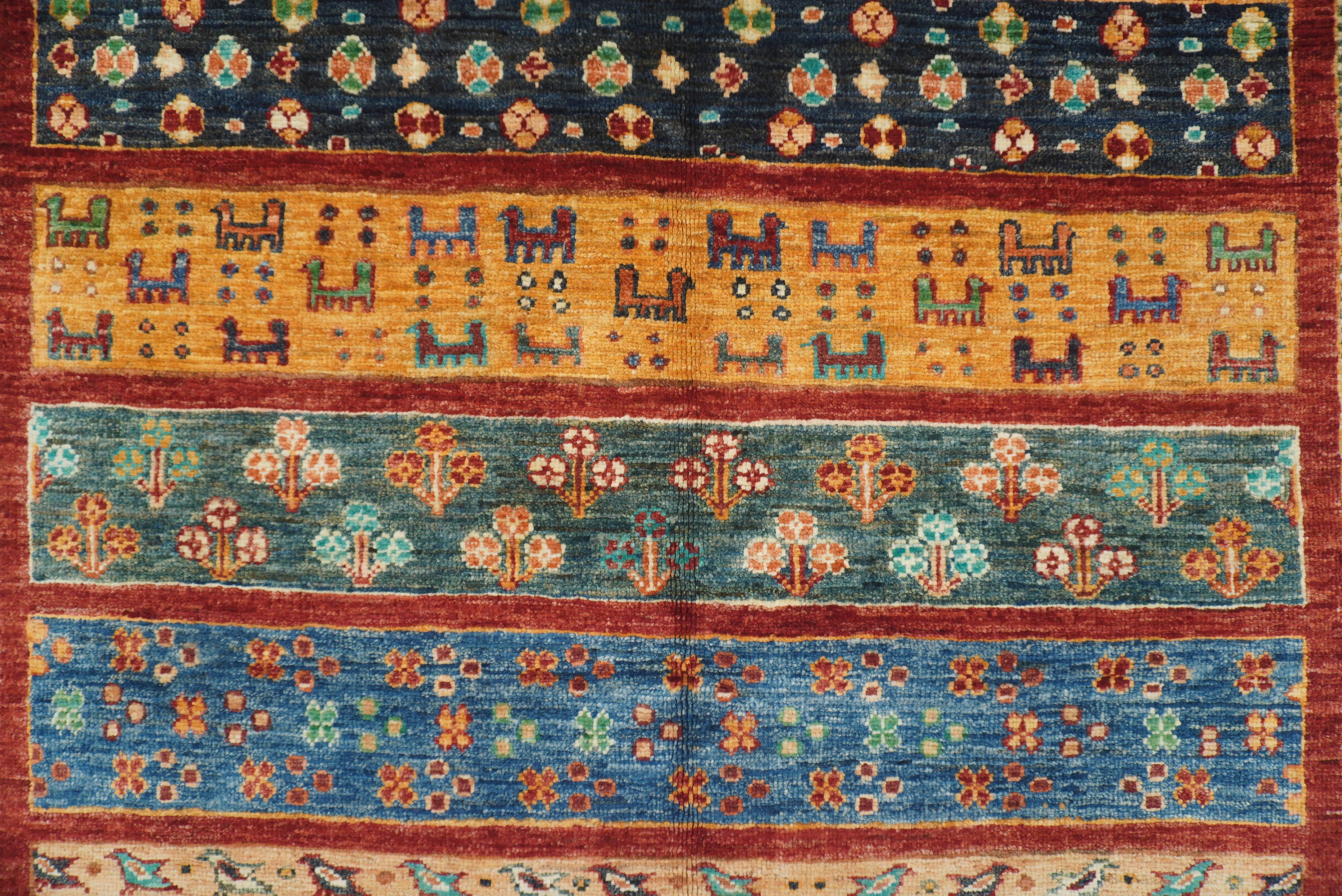 5x7 Red Gabbeh Afghan Hand Knotted Wool Animal Rug - Yildiz Rugs