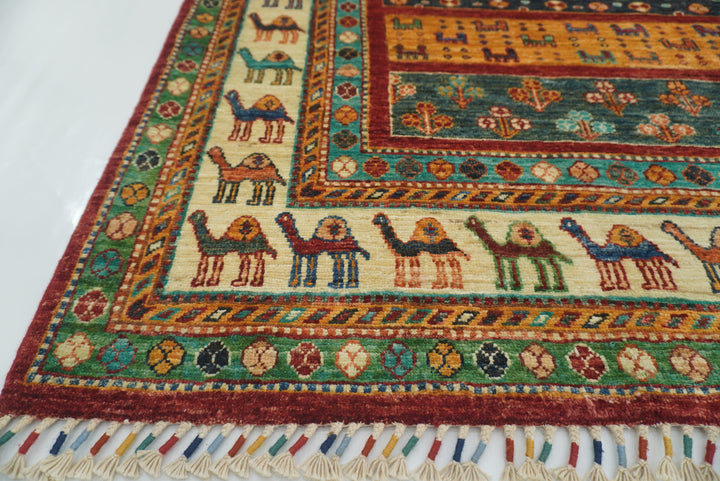 5x7 Red Gabbeh Afghan Hand Knotted Wool Animal Rug - Yildiz Rugs