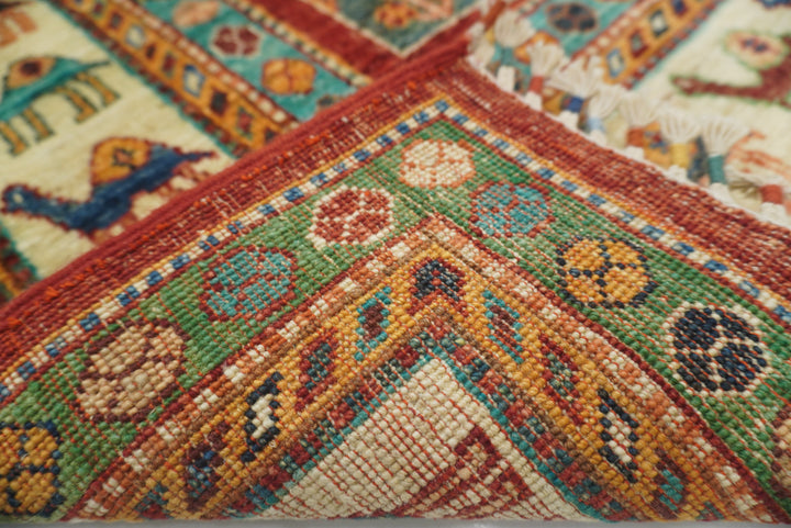 5x7 Red Gabbeh Afghan Hand Knotted Wool Animal Rug - Yildiz Rugs