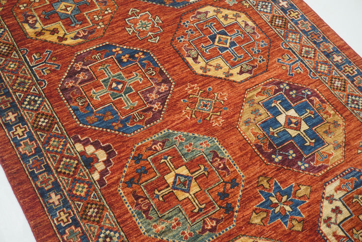 4x6 Red Ersari Afghan Hand-Knotted Rug - Yildiz Rugs