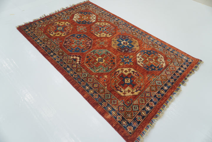 4x6 Red Ersari Afghan Hand-Knotted Rug - Yildiz Rugs
