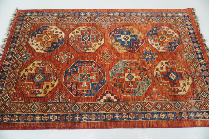 4x6 Red Ersari Afghan Hand-Knotted Rug - Yildiz Rugs