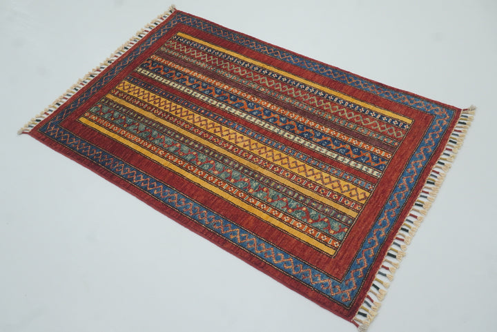 3x4 Red Turkish Style Hand knotted Wool Rug - Yildiz Rugs