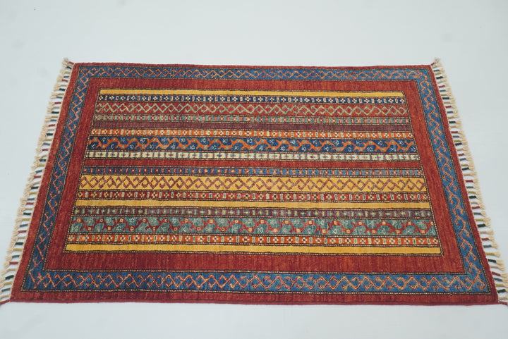 3x4 Red Turkish Style Hand knotted Wool Rug - Yildiz Rugs