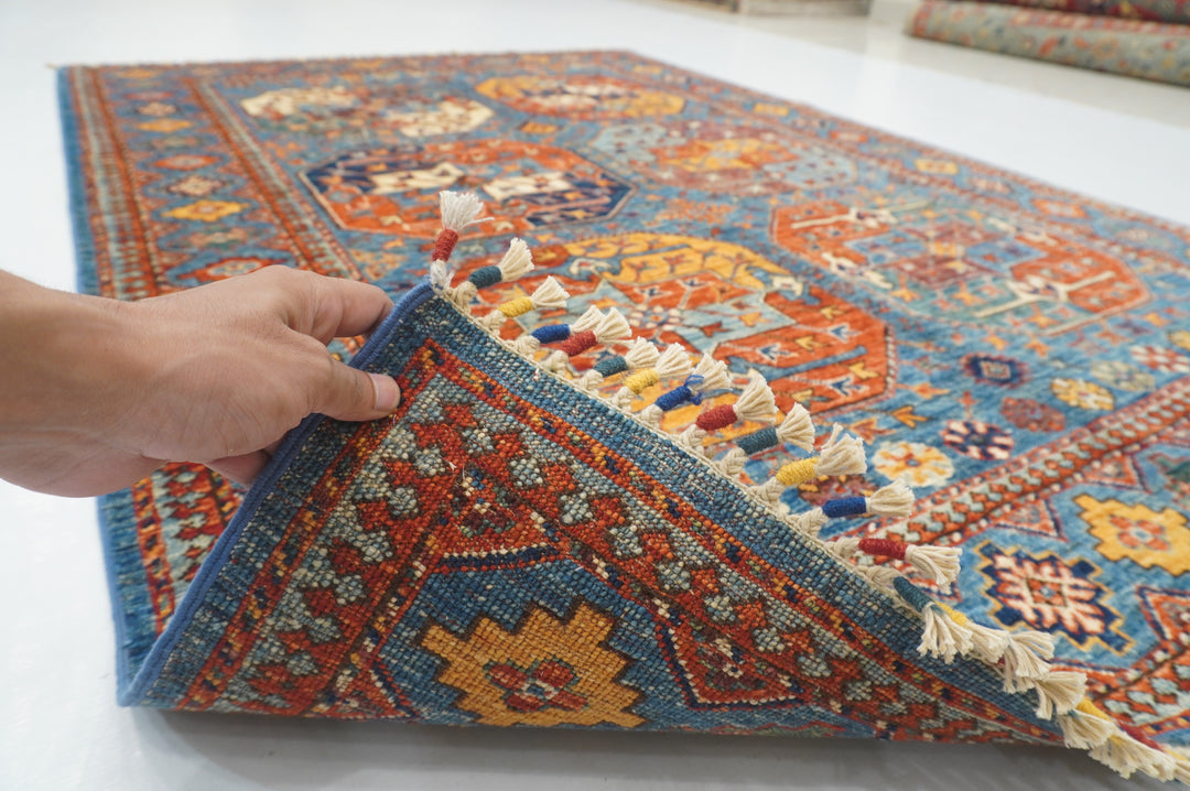 5x7 Blue Ersari Turkmen Afghan hand knotted Tribal Oriental Rug