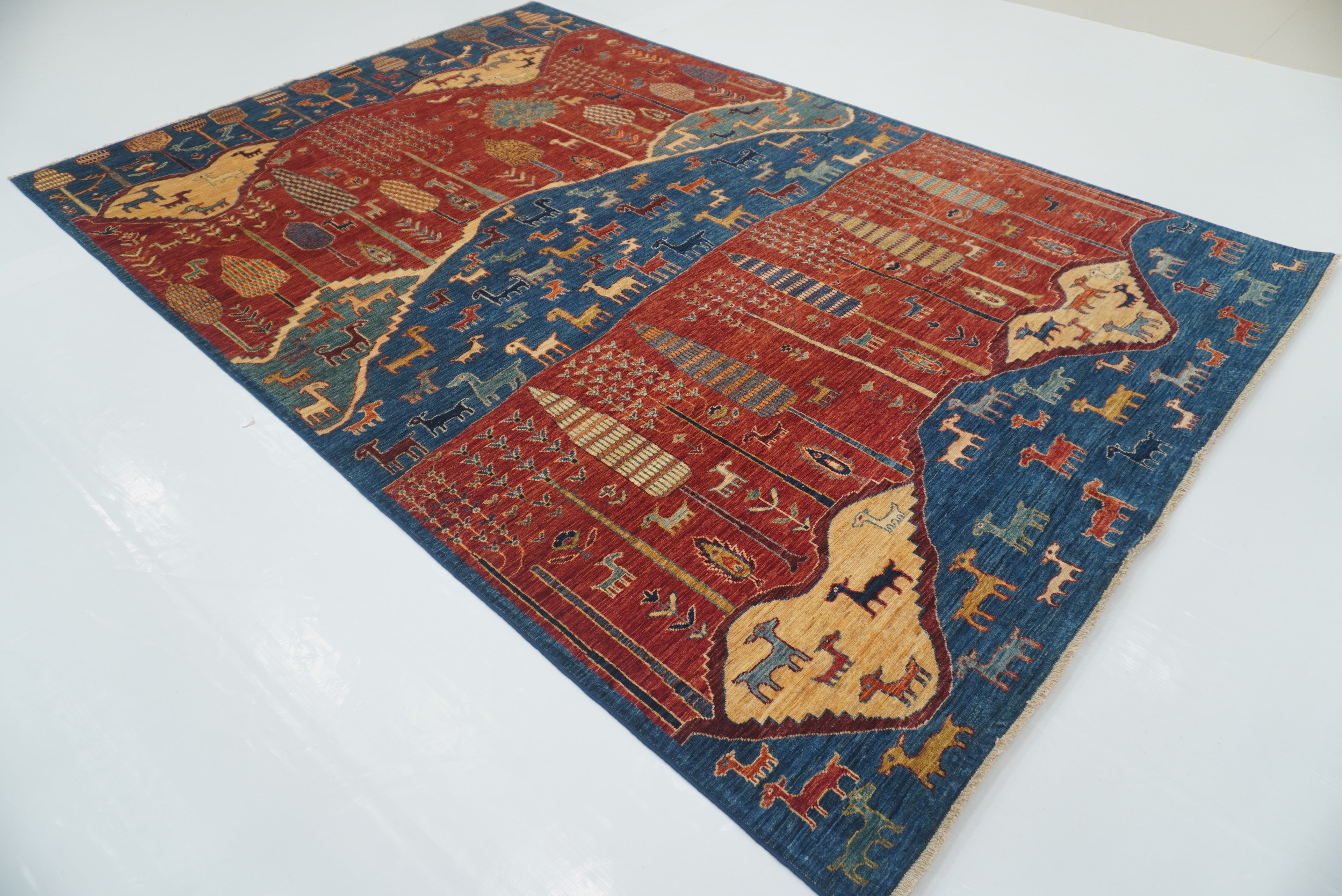 7x10 Red Blue Gabbeh Tree of Life Afghan Hand-Knotted Rug - Yildiz Rugs