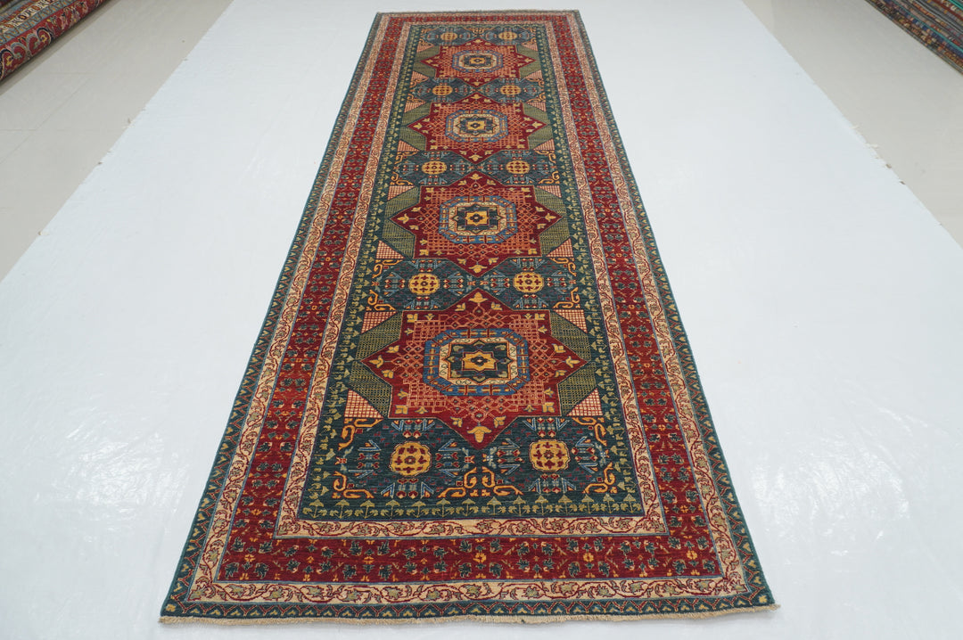 4'1"x11'7" Green MAMLUK Wide Runner Rug