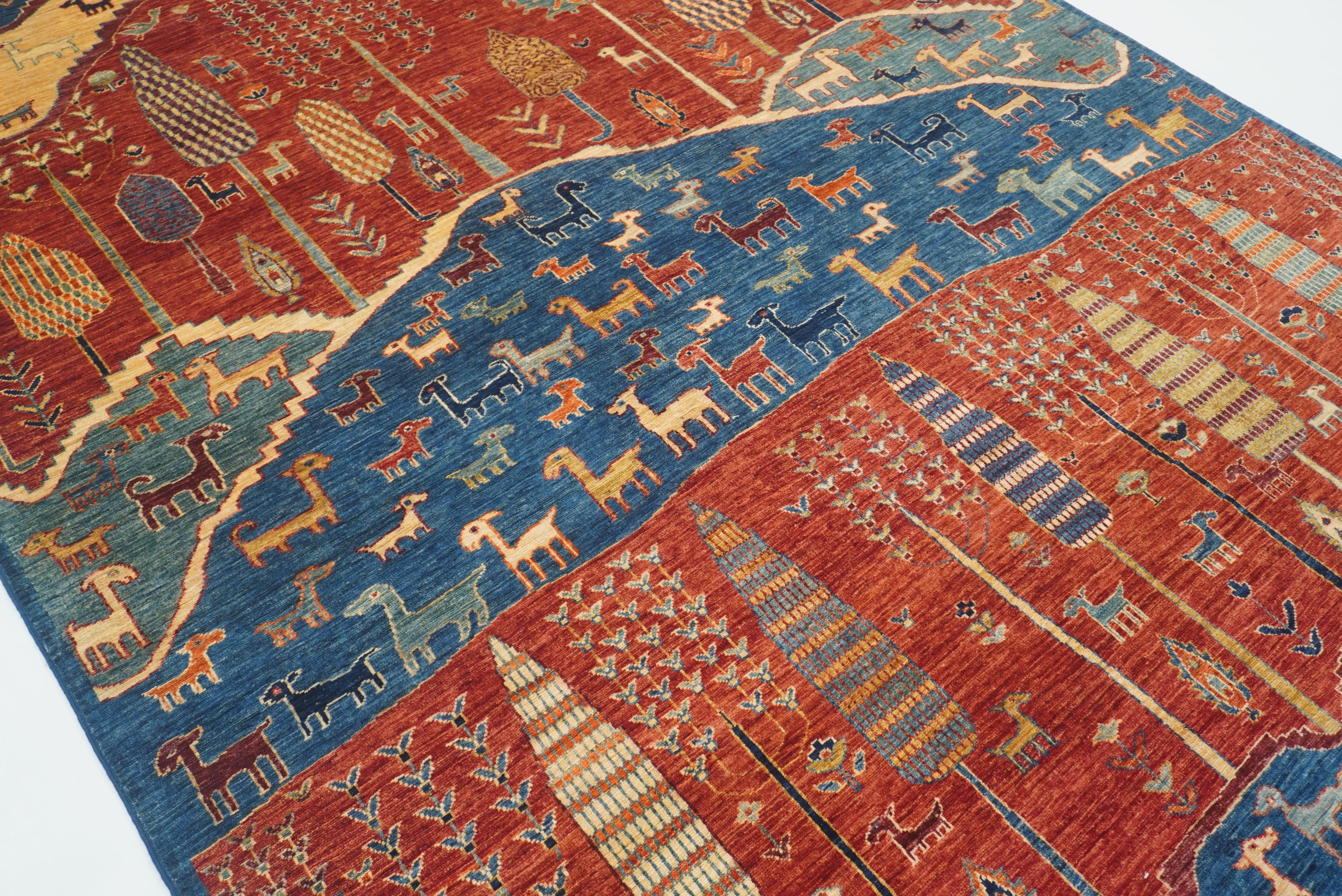 7x10 Red Blue Gabbeh Tree of Life Afghan Hand-Knotted Rug - Yildiz Rugs