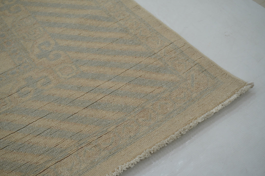 9x12 Beige Vintage Khotan Afghan Hand knotted geometric Rug - Yildiz Rugs