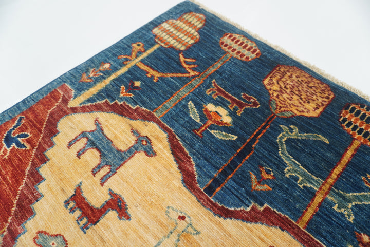 7x10 Red Blue Gabbeh Tree of Life Afghan Hand-Knotted Rug - Yildiz Rugs