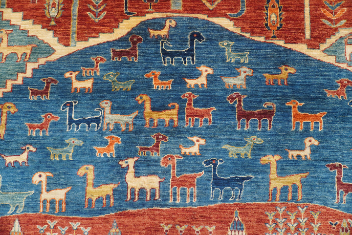 7x10 Red Blue Gabbeh Tree of Life Afghan Hand-Knotted Rug - Yildiz Rugs