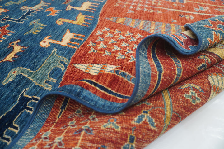 7x10 Red Blue Gabbeh Tree of Life Afghan Hand-Knotted Rug - Yildiz Rugs