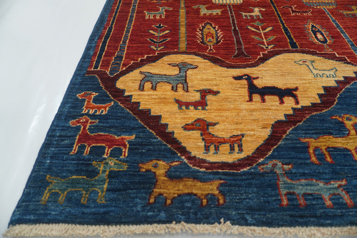 7x10 Red Blue Gabbeh Tree of Life Afghan Hand-Knotted Rug - Yildiz Rugs