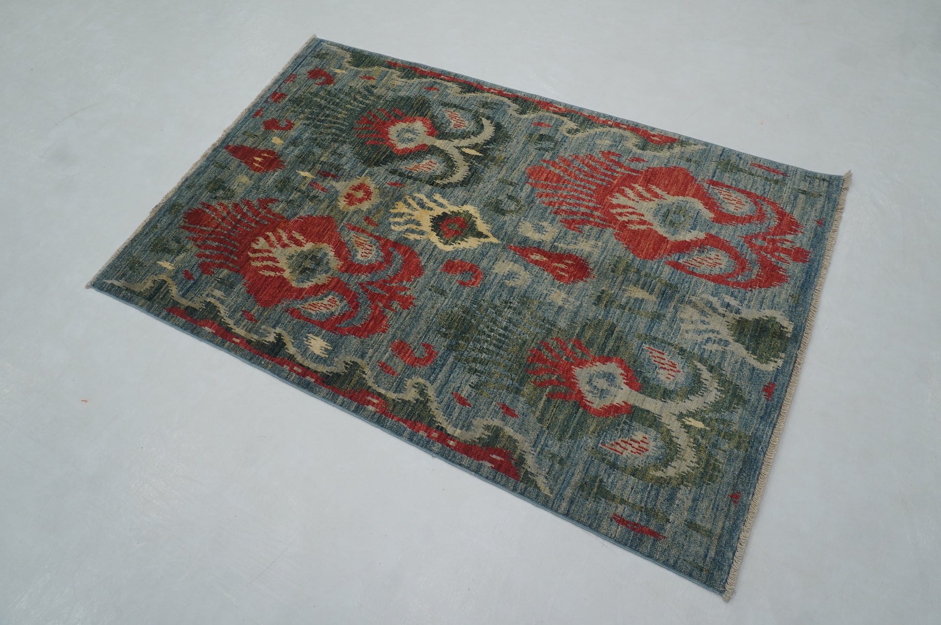 3x5 Blue Ikat Afghan Hand Knotted Rug