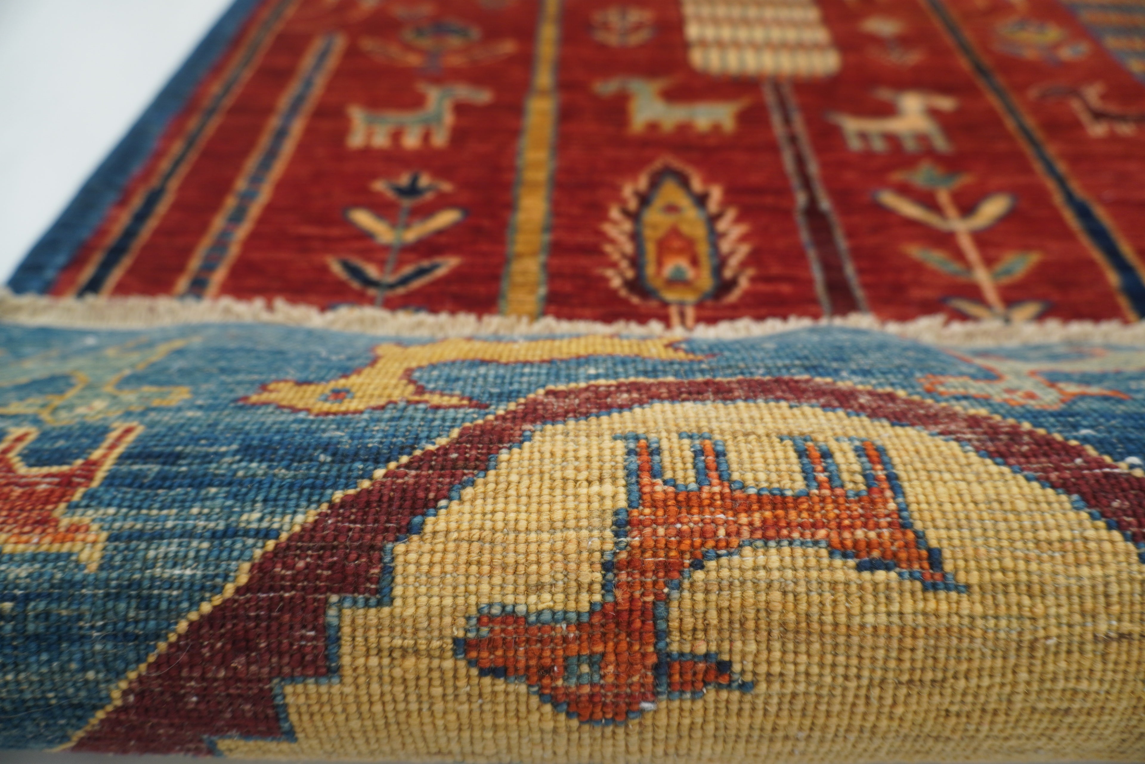 7x10 Red Blue Gabbeh Tree of Life Afghan Hand-Knotted Rug - Yildiz Rugs