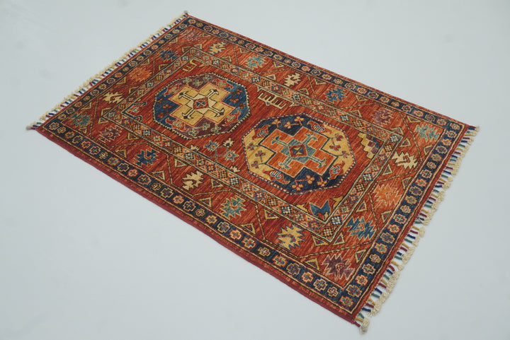 3x4 Red Ersari Hand Knotted Afghan Oriental Rug - Yildiz Rugs