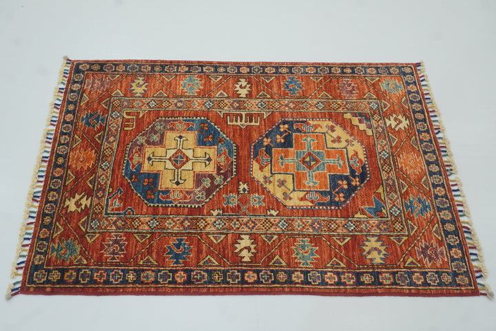 3x4 Red Ersari Hand Knotted Afghan Oriental Rug - Yildiz Rugs